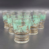 Green Grape Vine Pattern with Gold Bands - Set of 6 Glasses