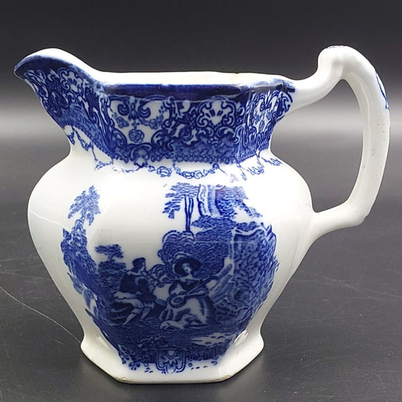 New Wharf Pottery - Flow Blue Watteau - Jug - ANTIQUE