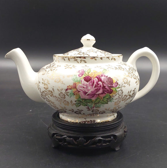 Lord Nelson - Cabbage Roses and Gold Filigree - Teapot