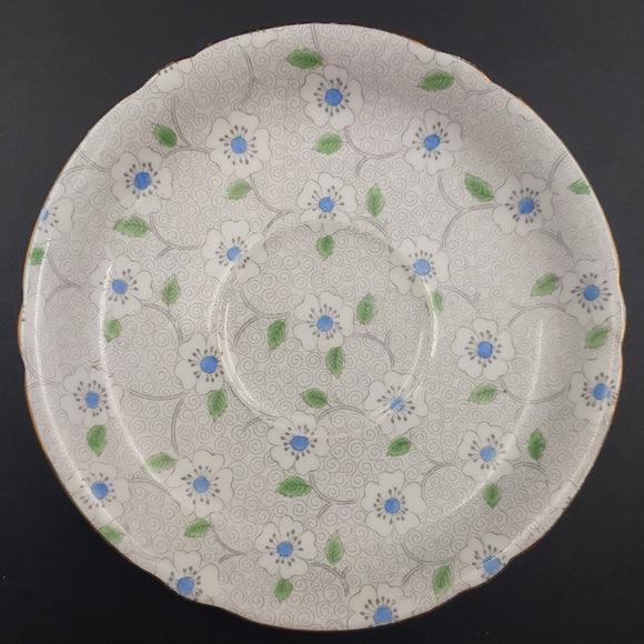 Shelley - White Flowers on Grey, 12819 - Saucer