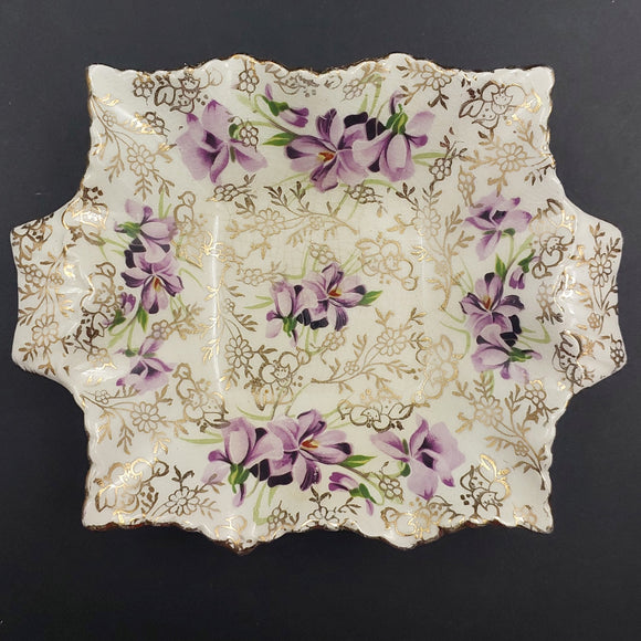 James Kent - Violets 5018 - Tab-handled Square Dish