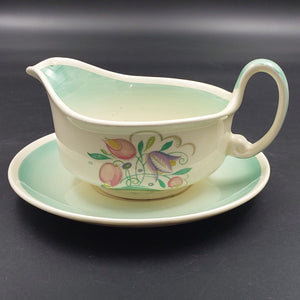 Susie Cooper - Dresden Spray, Blue/Green 1017 - Gravy Boat and Underplate