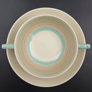 Susie Cooper - Banding, Blue 698 - Soup Bowl and Saucer