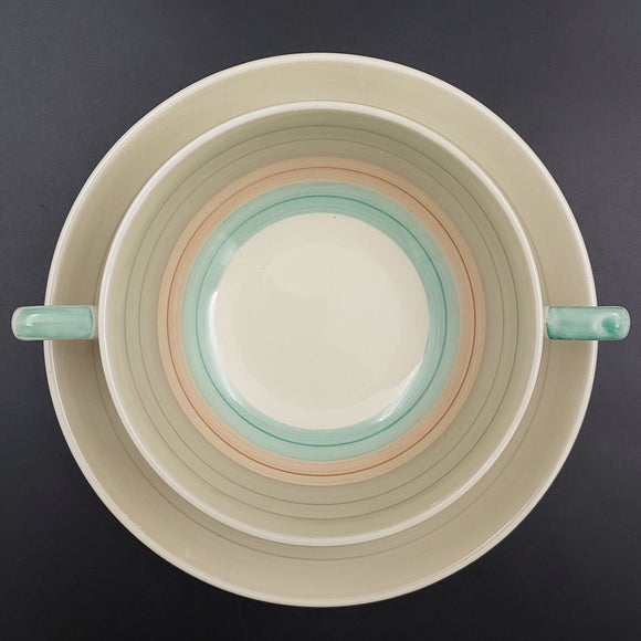 Susie Cooper - Banding, Blue 698 - Soup Bowl and Saucer