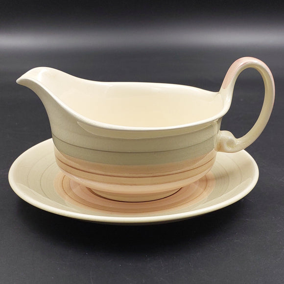 Susie Cooper - Banding, Pink 699 - Gravy Boat and Underplate