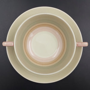 Susie Cooper - Banding, Pink 699 - Soup Bowl and Saucer