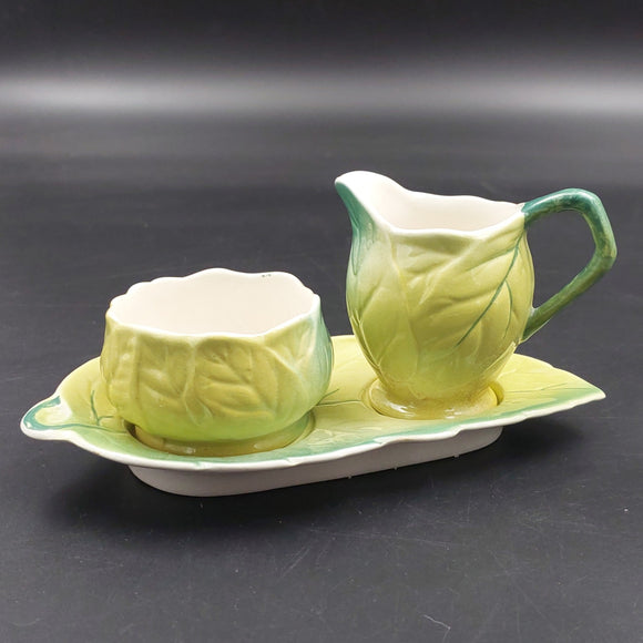 Royal Winton - Leaves, Green and Yellow - Milk Jug and Sugar Bowl on Tray