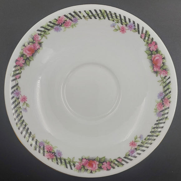 Aynsley - Pink Roses and Black Lines, B3154 - Saucer