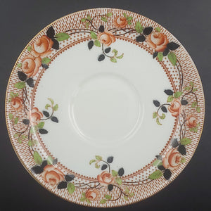 Aynsley - Orange Roses on Brown Patterned Rim - Saucer