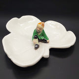 Irish Dresden - Leprechaun on Shamrock Leaf - Trinket Dish