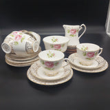 Phoenix - Pink Roses and Gold Filigree Band - 20-piece Tea Set