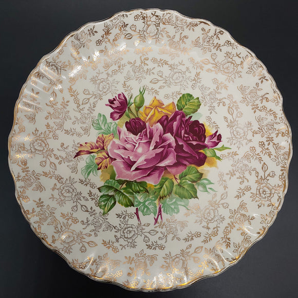 James Kent - Cabbage Rose and Gold Filigree, 5308 - Cake Plate