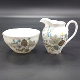 Royal Albert - White Flowers, Grey and Blue Leaves - Milk Jug and Sugar Bowl