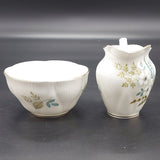 Royal Albert - White Flowers, Grey and Blue Leaves - Milk Jug and Sugar Bowl