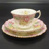 Unmarked - Yellow and Pink Flowers, Pink Rim - Trio