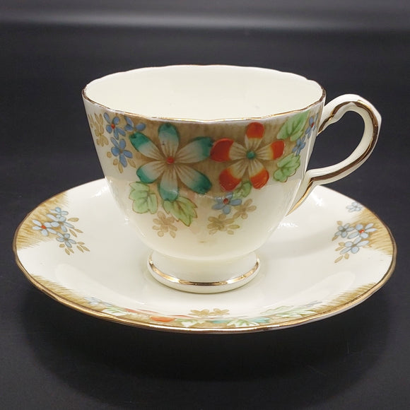 Delphine - Teal and Red Flowers - Duo