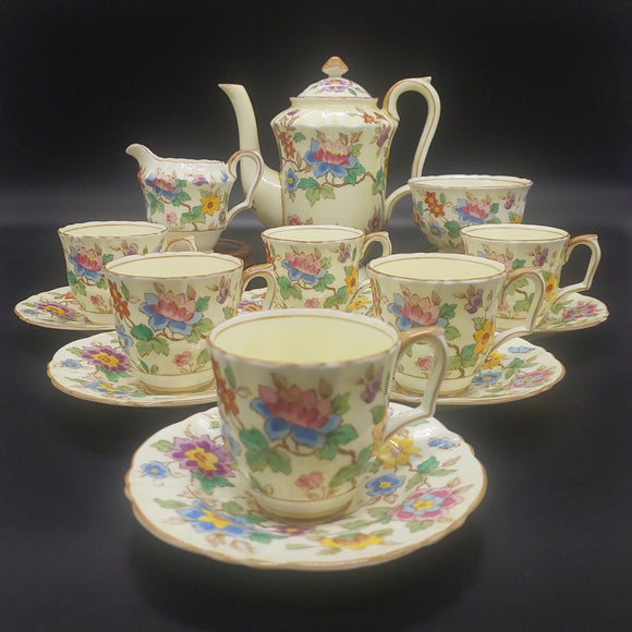 Crown Staffordshire - Colourful Flowers - 15-piece Coffee Set
