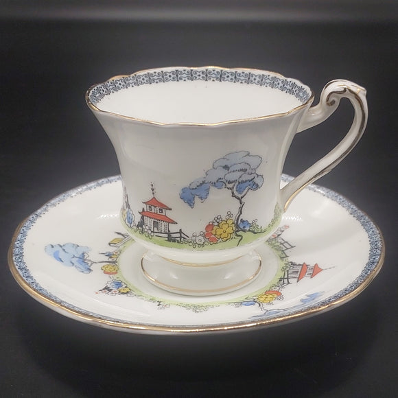 Paragon - Chinese Garden, Blue Band - Duo with Round Saucer