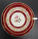 Grafton - Central Floral Spray with Gold Filigree and Maroon Bands - Duos