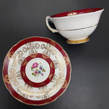 Grafton - Central Floral Spray with Gold Filigree and Maroon Bands - Duos