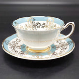 Grafton - Central Floral Spray with Gold Filigree and Teal Bands - Duos