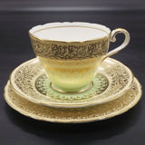 Aynsley - Cream and Green Bands with Gold Filigree - Trio