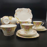 Bell China - Yellow, Green, and Pink Flowers - 21-piece Tea Set