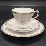 Salisbury - Small Pink Flowers, Gold Filigree Rim - Trio