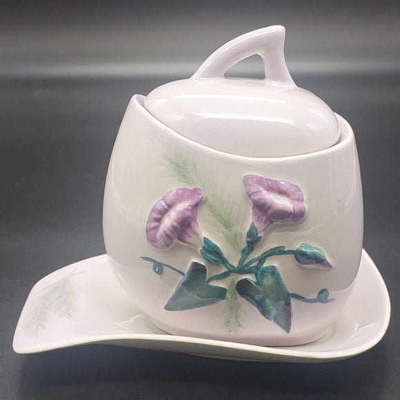 Carlton Ware - Convolvulus, Purple - Lidded Preserve Pot on Tray