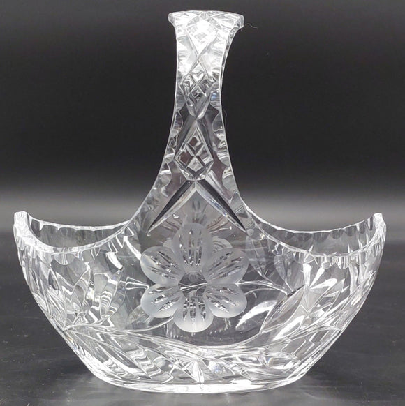Vintage Cut Crystal - Flowers and Leaves - Basket Vase, 22 cm long