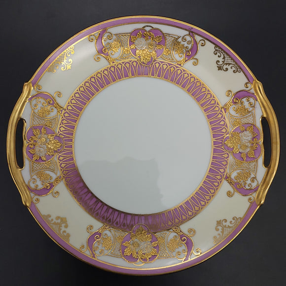 Noritake - Pink Bands with Gold Filigree - Cake Plate