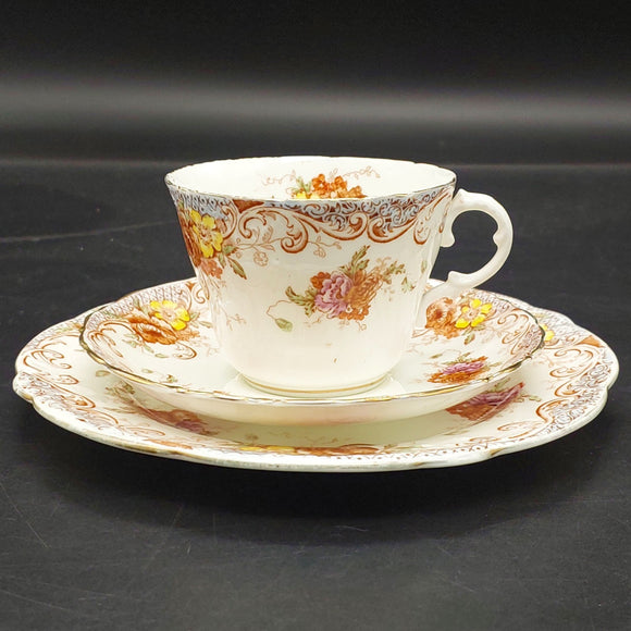 Aynsley - Yellow and Brown Flowers, Blue Border - Trio