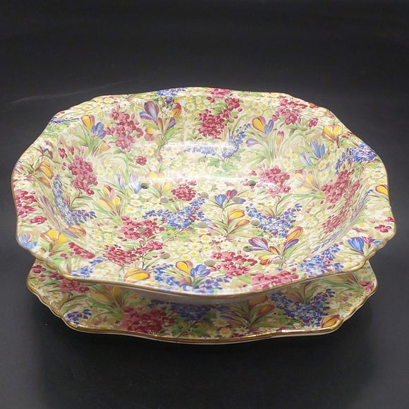 Royal Winton - Crocus Chintz - Strainer Serving Bowl and Underplate