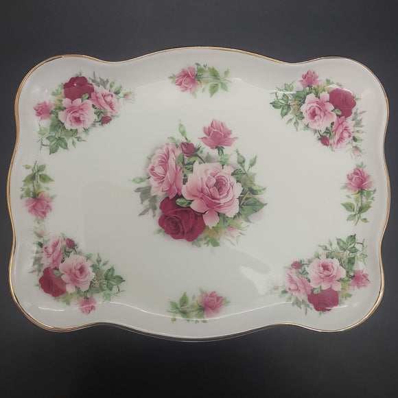 English-made - Pink and Maroon Roses - Rectangular Tray