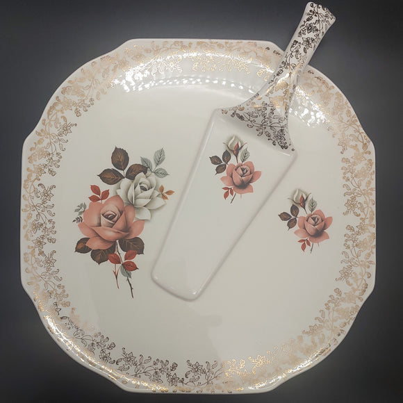 Lord Nelson - Brown and White Roses - Pavlova/Cake Plate and Server