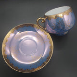 Unknown Maker - Blue Lustre, Heavy Gold Rim - Demitasse Duo