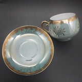 Unknown Maker - Green Lustre, Heavy Gold Rim - Demitasse Duo