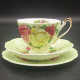 Queen Anne - Pink, Yellow and Maroon Roses on Green - Trio