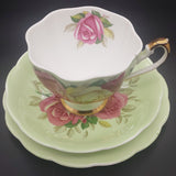 Queen Anne - Pink, Yellow and Maroon Roses on Green - Trio