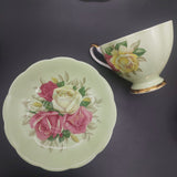 Queen Anne - Pink, Yellow and Maroon Roses on Green - Trio