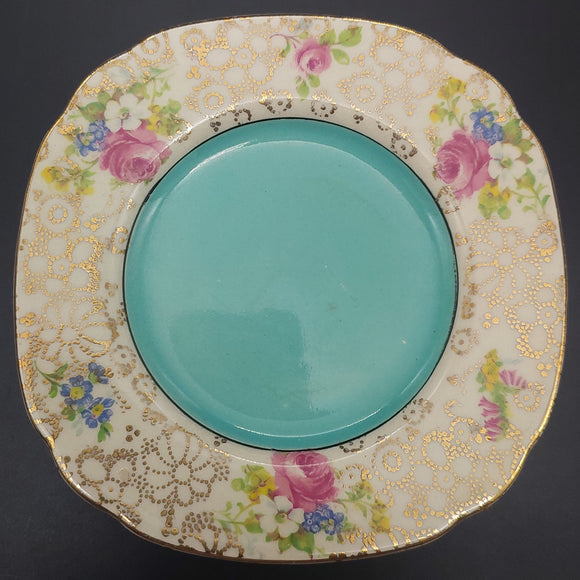 Hollinshead & Kirkham - Blue Centre, Flowers and Filigree Band - Small Plate