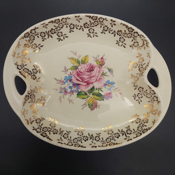 Lord Nelson - Pink Rose, Gold Filigree Rim - Oval Dish
