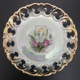 Unknown Maker - Tulips on Pearl Lustre - Duo with Pierced Rim Saucer