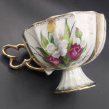 Unknown Maker - Tulips on Pearl Lustre - Duo with Pierced Rim Saucer