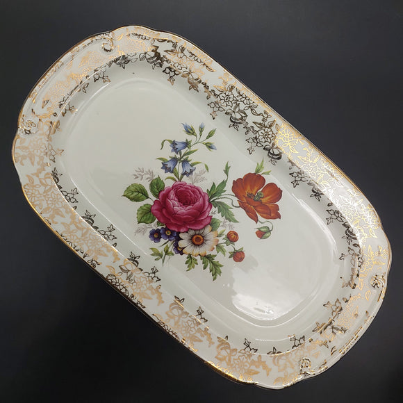 Weatherby Falcon Ware - Floral Spray, Gold Filigree - Sandwich Tray