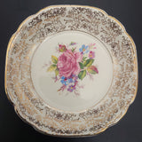 Mayell - Pink Rose and Filigree - Small Serving Bowl with Silver Handle and Spoon