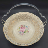 Mayell - Pink Rose and Filigree - Large Serving Bowl with Silver Handle