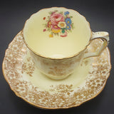 Crown Staffordshire - Floral Spray, Gold Floral Filigree - Demitasse Duo