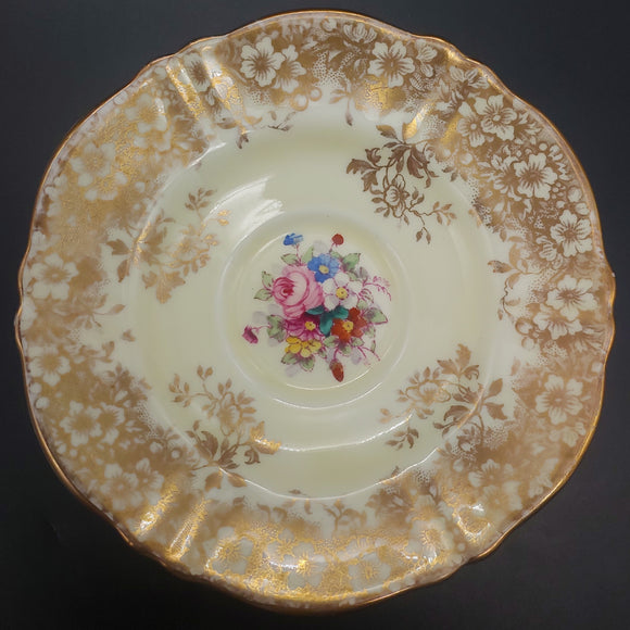 Crown Staffordshire - Floral Spray, Gold Floral Filigree - Demitasse Saucer