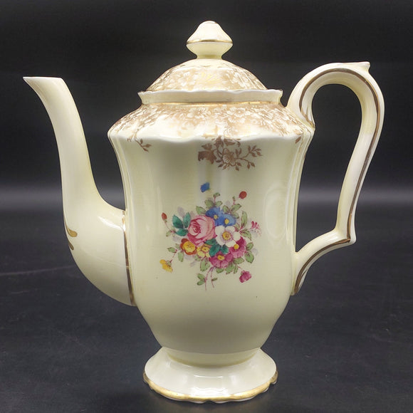 Crown Staffordshire - Floral Spray, Gold Floral Filigree - Coffee Pot